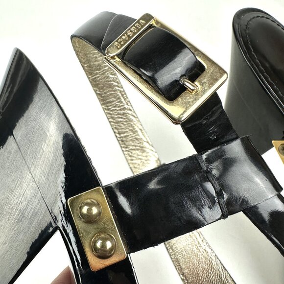 Gianni Ribbon Patent Sandals 140 mm Black,Gold | VERSACE US Versace Patent Leather Platform Heels Sandals Black Size‎ 38